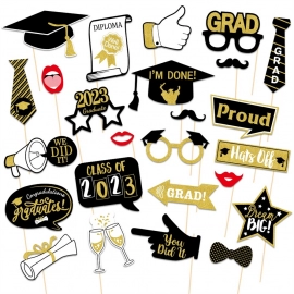 Diy 2023 Graduation Season Themed Photo Props With Graduation Cap Glasses Certificate Patterns Party Supplies