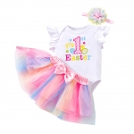 3pcs Baby Girls Skirt Set Flying Sleeve Romper Rainbow Princess Skirt With Headband For 0-2 Years Old Girls