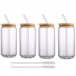 4pcs 16oz Transparent Glasses Cup With Bamboo Lids, 500ml Coffee Cup for Hot and Cold Water