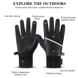 A Pair Men Women Cycling Gloves Outdoor Thickened Warm Touch-screen Wind-proof Splash-proof Sports Gloves