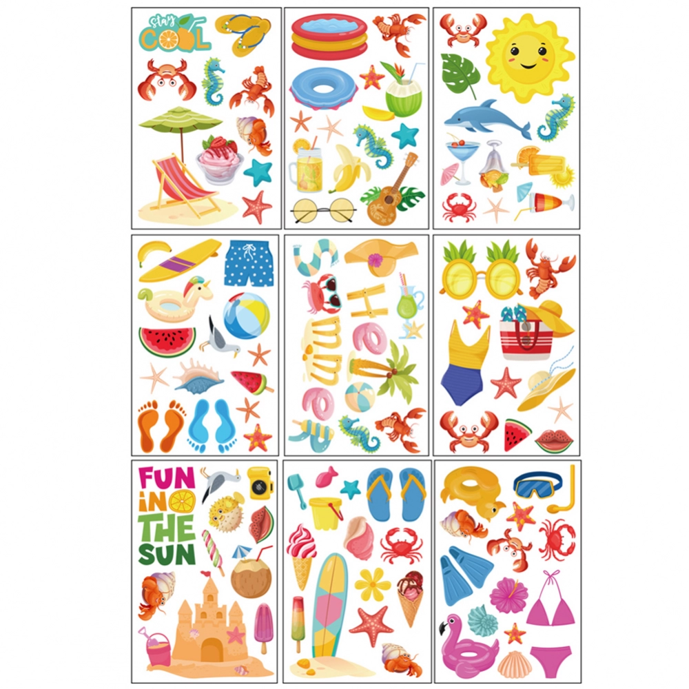 Summer Window Stickers, 104pcs Hawaiian Style Stickers with Fruit Beach Bikini Pattern Window Decal For Window Refrigerator Car Glass