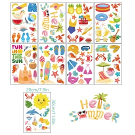 Summer Window Stickers, 104pcs Hawaiian Style Stickers with Fruit Beach Bikini Pattern Window Decal For Window Refrigerator Car Glass